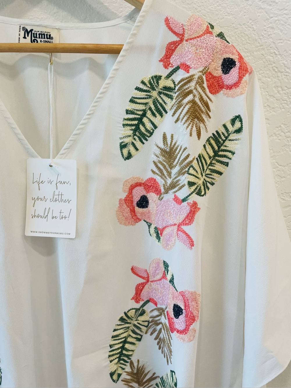 NWT Show Me Your MuMu White/Pink Floral Embroidered Fringe Swim Coverup, Size XS - Picture 4 of 4